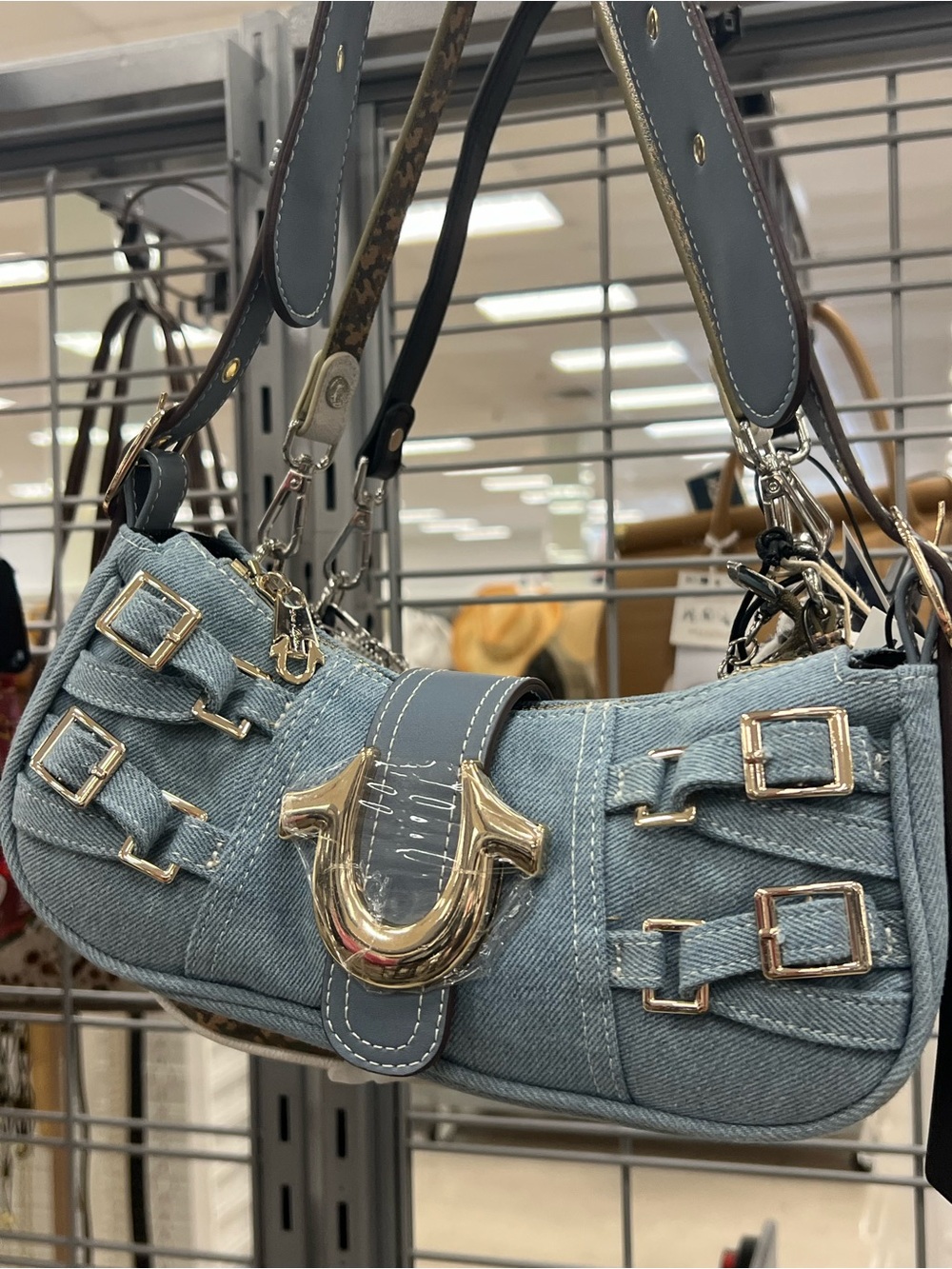 True Religion Denim Shoulder Bag with Gold Hardware